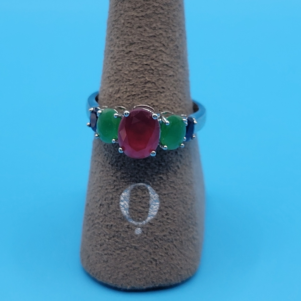 Modern Sterling Silver Lab Created Ruby Emerald S… - image 1